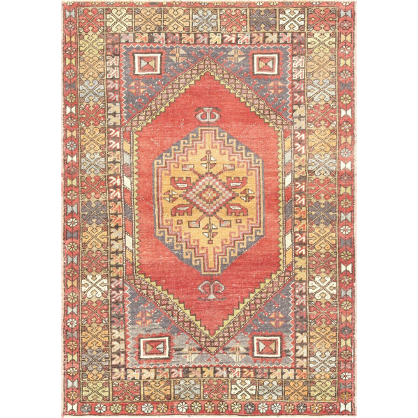 Nalbandian OneofaKind 3'9" X 5'4" 1960s Area Rug in Red/Yellow/Gray